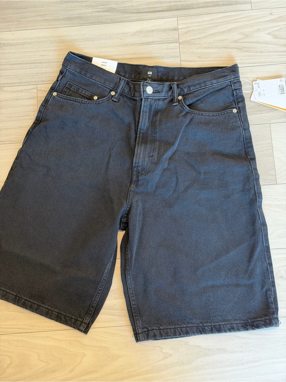 H&M Men's Black Denim Baggy Shorts
